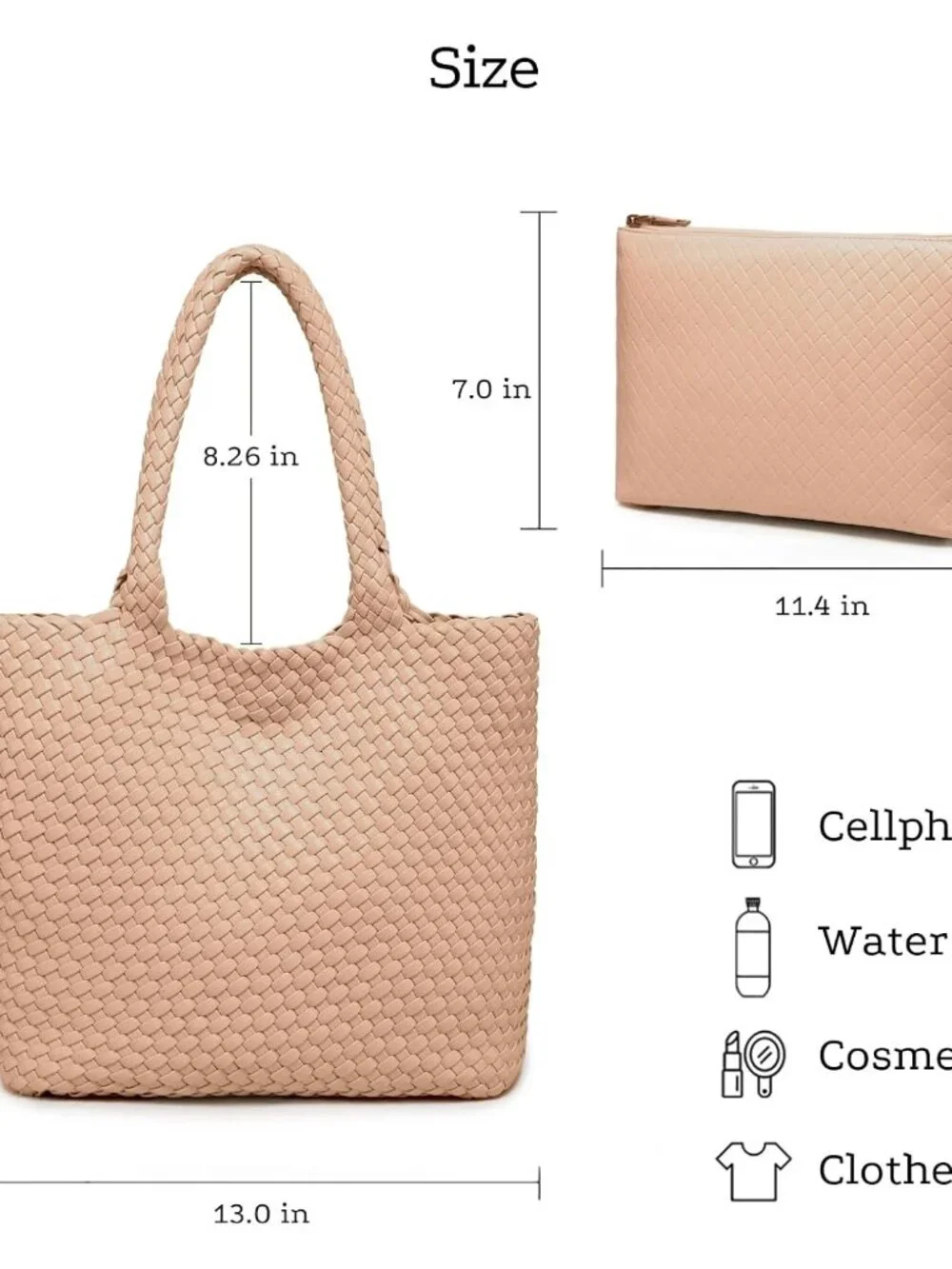 Woven Tote Bag for women,Vegan Leather Woven Satchel Handbag,Shoulder bag with P - Picture 6 of 8